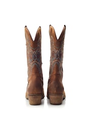 Moda in Pelle Fantelene Stitched Detail Leather Cowboy Brown Boots - Image 3 of 4