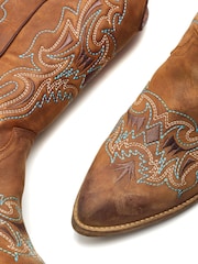 Moda in Pelle Fantelene Stitched Detail Leather Cowboy Brown Boots - Image 4 of 4