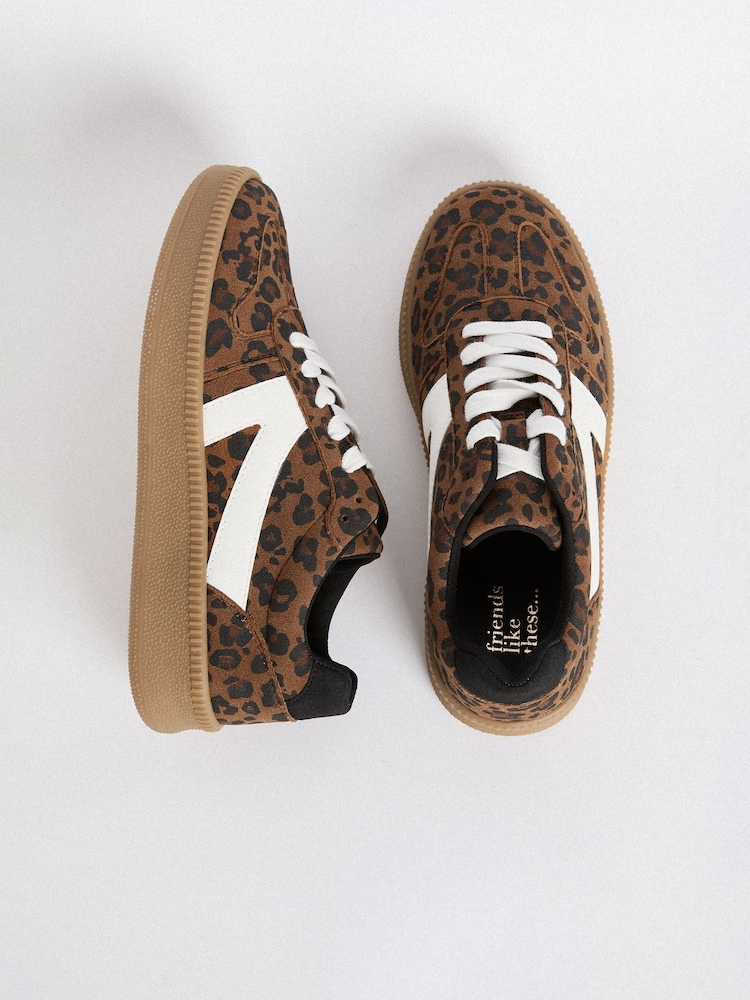 Friends Like These Brown Animal Lace-Up Retro Gumsole Sports Trainers - Image 2 of 4