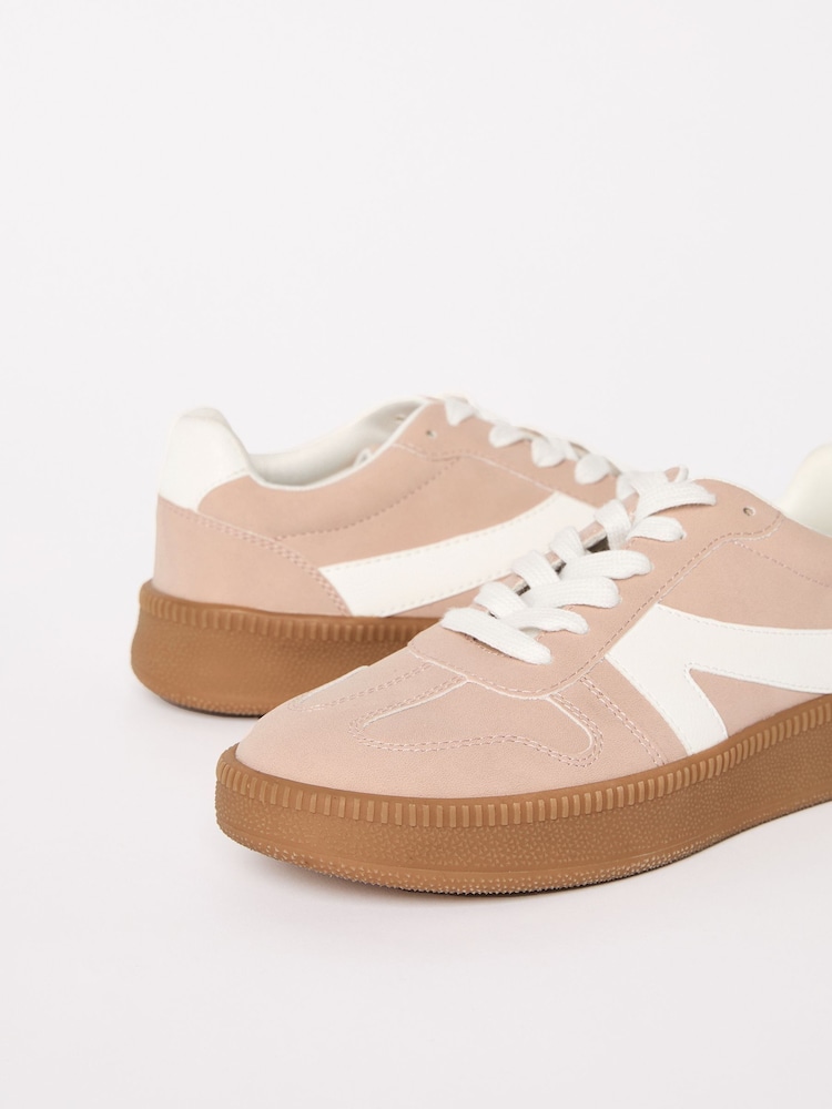 Friends Like These Light Pink Lace-Up Retro Gumsole Sports Trainers - Image 3 of 5
