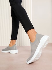 Friends Like These Grey Flat Slip On Knitted Comfort Sports Trainers - Image 4 of 5