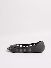 Friends Like These Black Wide Fit Flat Peeptoe Faux Leather Cut Out Ballerinas Shoes - Image 5 of 5