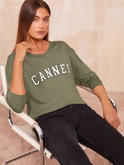 Friends Like These Khaki Graphic Slogan Soft Jersey V-Neck Long Sleeve Tunic Top - Image 2 of 4
