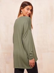 Friends Like These Khaki Graphic Slogan Soft Jersey V-Neck Long Sleeve Tunic Top - Image 4 of 4
