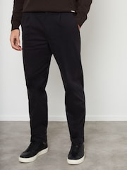 Threadbare Black Cotton Straight Leg Pleated Chino Trousers With Stretch - Image 1 of 4