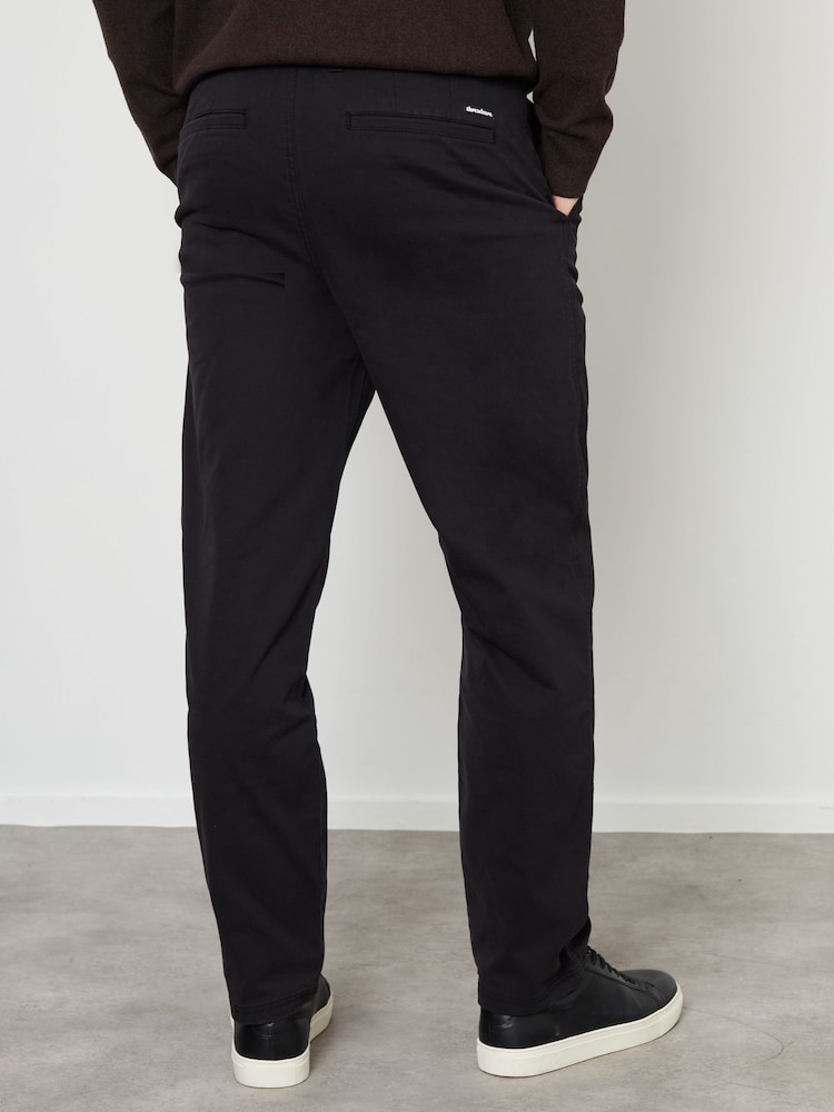 Threadbare Black Cotton Straight Leg Pleated Chino Trousers With Stretch - Image 2 of 4