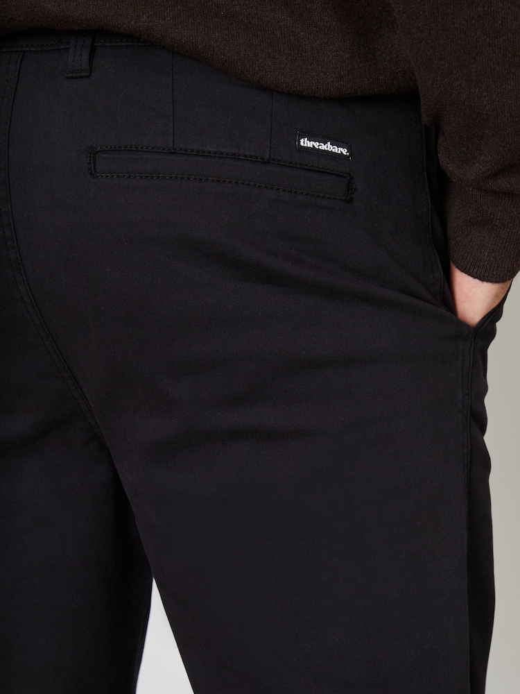Threadbare Black Cotton Straight Leg Pleated Chino Trousers With Stretch - Image 4 of 4
