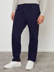Threadbare Navy Cotton Straight Leg Pleated Chino Trousers With Stretch - Image 1 of 4