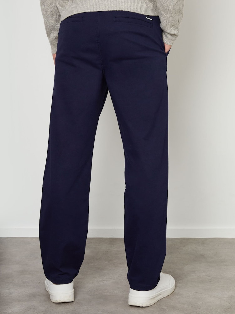 Threadbare Navy Cotton Straight Leg Pleated Chino Trousers With Stretch - Image 2 of 4