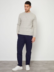 Threadbare Navy Cotton Straight Leg Pleated Chino Trousers With Stretch - Image 3 of 4