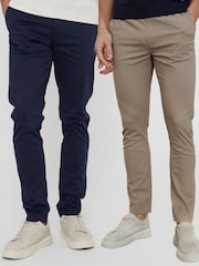 Threadbare Blue Slim Fit Cotton Chino Trousers 2 Pack With Stretch - Image 1 of 4