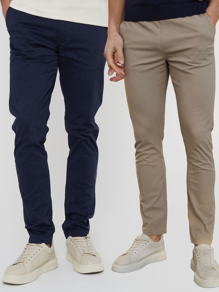 Threadbare Blue Slim Fit Cotton Chino Trousers 2 Pack With Stretch - Image 1 of 4