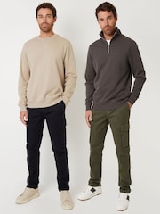 Threadbare Black Cotton Cargo Style Trousers 2 Pack With Stretch - Image 1 of 5