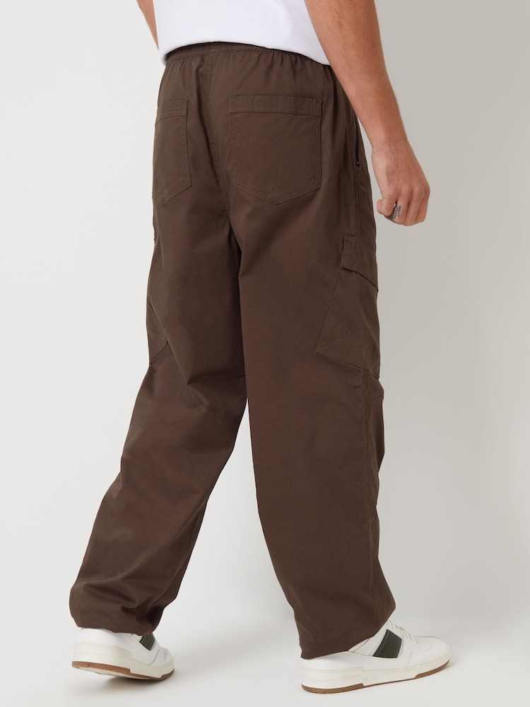 Threadbare Brown Cotton Parachute Cargo Trousers With Stretch - Image 2 of 4