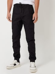 Threadbare Black Cotton Drawcord Cargo Trousers With Stretch - Image 1 of 4