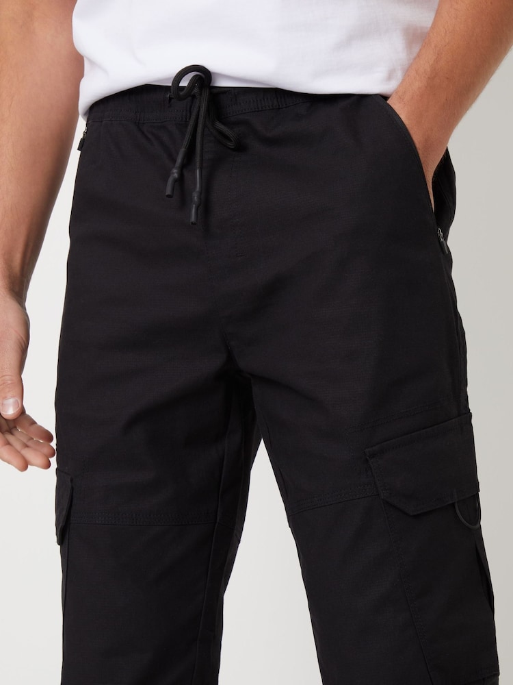 Threadbare Black Cotton Drawcord Cargo Trousers With Stretch - Image 4 of 4