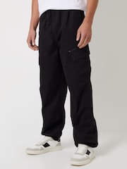 Threadbare Black Cotton Parachute Cargo Trousers With Stretch - Image 1 of 4