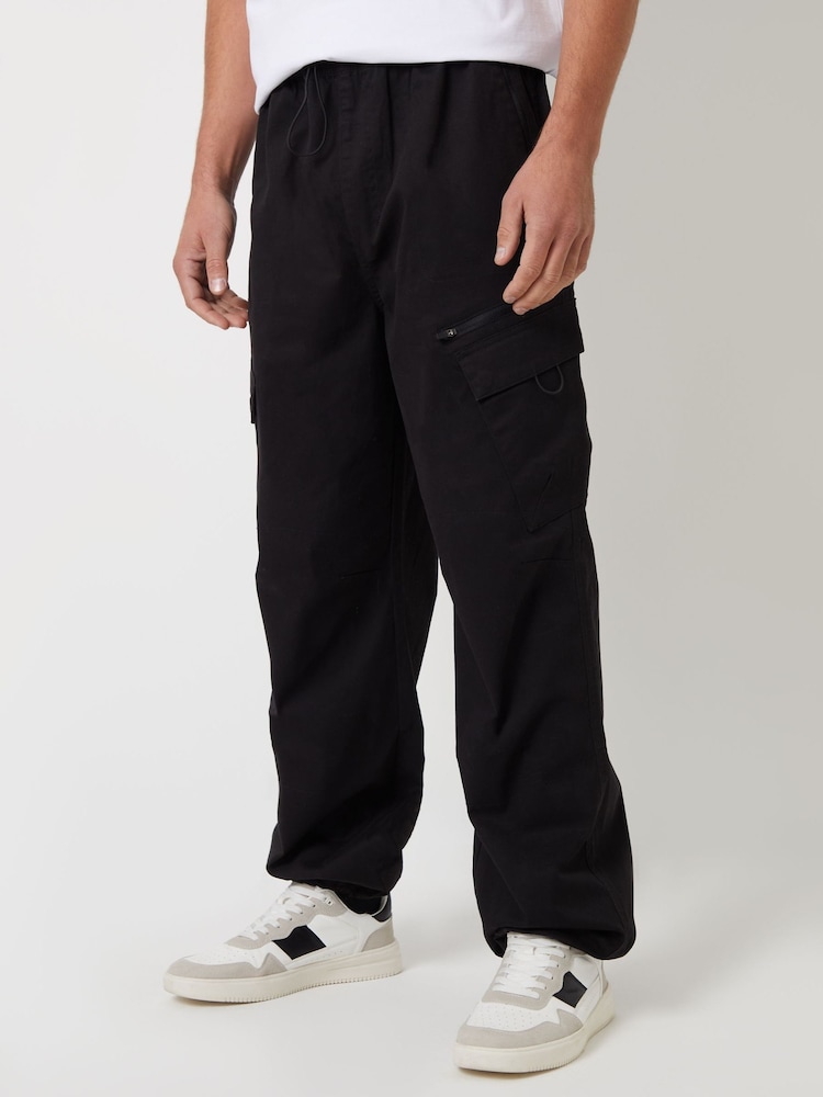 Threadbare Black Cotton Parachute Cargo Trousers With Stretch - Image 1 of 4
