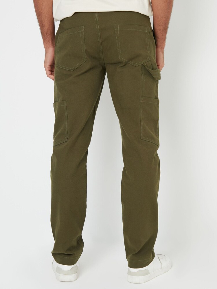 Зеленый - Threadbare Cotton Straight Leg Chino Cargo Trousers With Stretch - Изображение 2 из 5