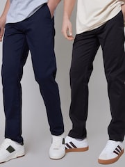 Threadbare Blue Regular Fit Cotton Chino Trousers With Stretch 2 Pack - Image 1 of 5