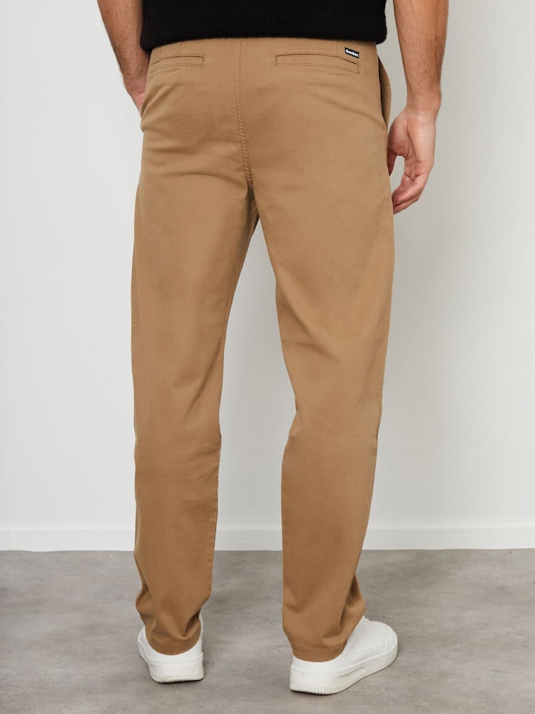 Threadbare Brown Cotton Straight Leg Pleated Chino Trousers With Stretch - Image 2 of 4