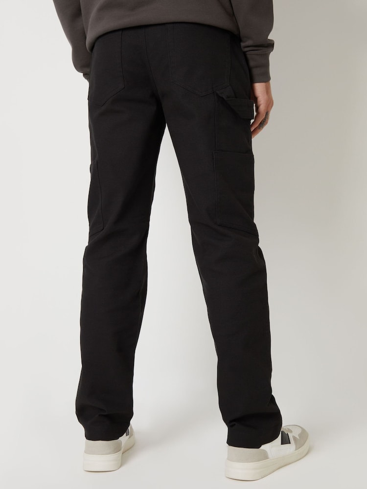 Черный - Threadbare Cotton Straight Leg Chino Cargo Trousers With Stretch - Изображение 2 из 4