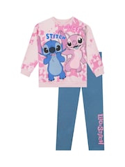 Character Pink 100% Cotton Disney Lilo and Stitch Sweatshirt And Leggings Set with Stitch And Angel - Image 1 of 9