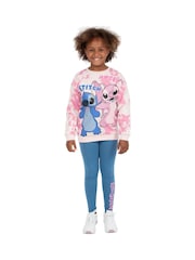 Character Pink 100% Cotton Disney Lilo and Stitch Sweatshirt And Leggings Set with Stitch And Angel - Image 6 of 9