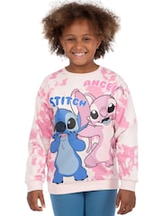 Character Pink 100% Cotton Disney Lilo and Stitch Sweatshirt And Leggings Set with Stitch And Angel - Image 8 of 9