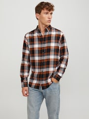 JACK & JONES Orange Button Down Long Sleeve Checked 100% Cotton Shirt - Image 1 of 5