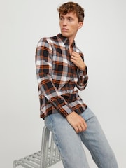 JACK & JONES Orange Button Down Long Sleeve Checked 100% Cotton Shirt - Image 3 of 5