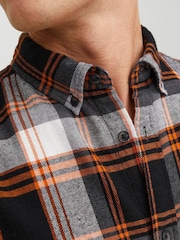 JACK & JONES Orange Button Down Long Sleeve Checked 100% Cotton Shirt - Image 4 of 5