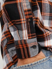 JACK & JONES Orange Button Down Long Sleeve Checked 100% Cotton Shirt - Image 5 of 5