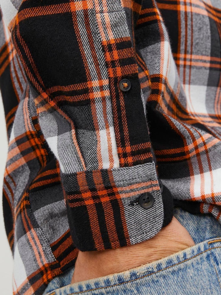 JACK & JONES Orange Button Down Long Sleeve Checked 100% Cotton Shirt - Image 5 of 5