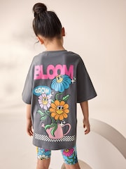 Charcoal Grey Oversized T-Shirt And Cycle Shorts Top & Shorts Set (3-16yrs) - Image 1 of 9