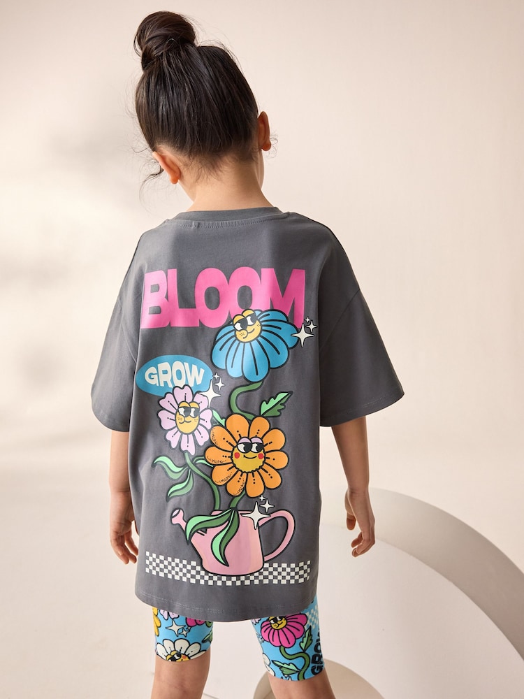Charcoal Grey Oversized T-Shirt And Cycle Shorts Top & Shorts Set (3-16yrs) - Image 1 of 9
