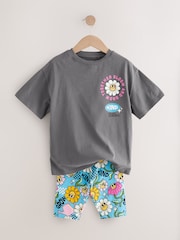 Charcoal Grey Oversized T-Shirt And Cycle Shorts Top & Shorts Set (3-16yrs) - Image 6 of 9