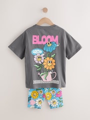 Charcoal Grey Oversized T-Shirt And Cycle Shorts Top & Shorts Set (3-16yrs) - Image 7 of 9