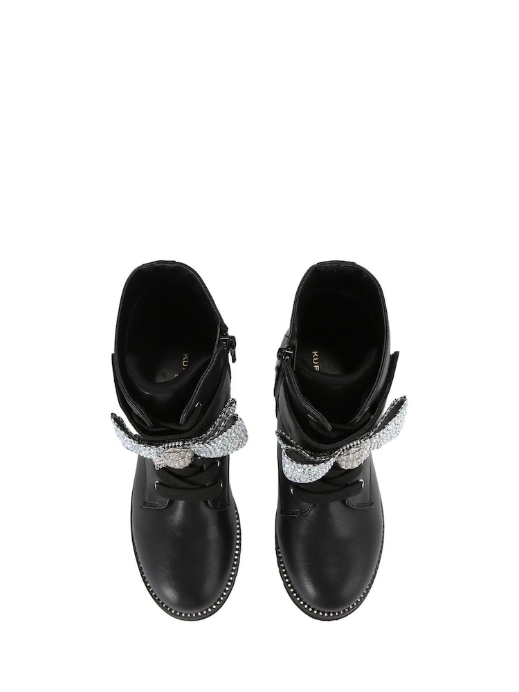 Kurt Geiger London Junior Mini Kensington Strap Bow Black Boots - Image 2 of 4
