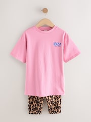 Multi Animal And Pink Slogan 100% Cotton T-Shirt And Cycling Shorts Set (3-16yrs) - Image 5 of 9