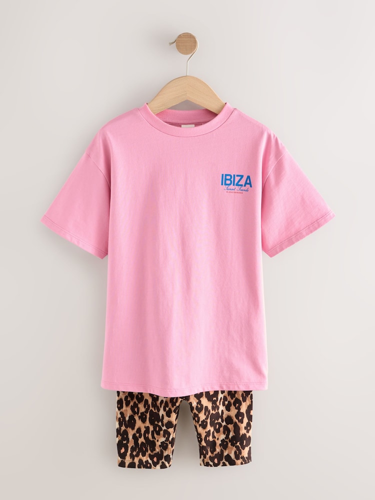 Multi Animal And Pink Slogan 100% Cotton T-Shirt And Cycling Shorts Set (3-16yrs) - Image 5 of 9