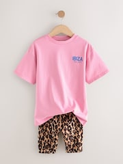 Multi Animal And Pink Slogan 100% Cotton T-Shirt And Cycling Shorts Set (3-16yrs) - Image 6 of 9