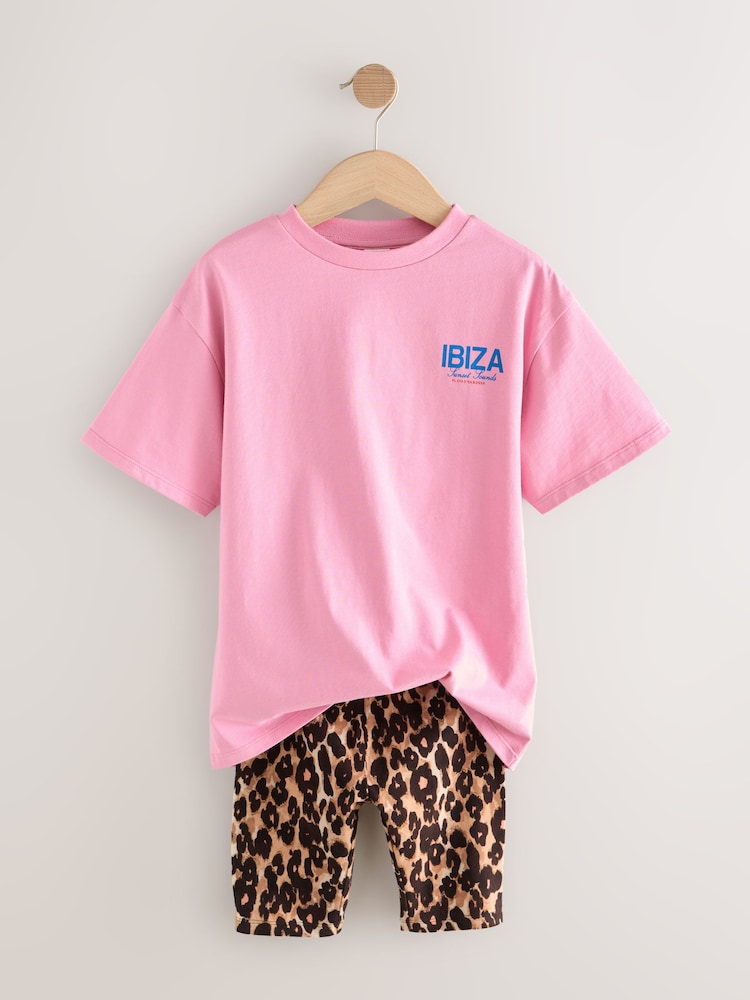 Multi Animal And Pink Slogan 100% Cotton T-Shirt And Cycling Shorts Set (3-16yrs) - Image 6 of 9