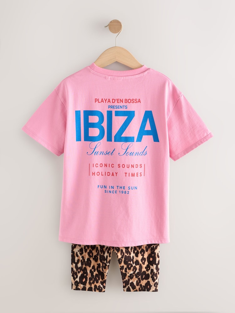 Multi Animal And Pink Slogan 100% Cotton T-Shirt And Cycling Shorts Set (3-16yrs) - Image 7 of 9