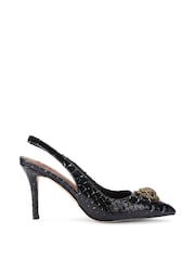 Couro preto cromado - KG Kurt Geiger Belgravia Sling Back Heels - Imagem 1 de 1