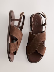 Chocolate Brown Leather Standard/Wide Fit Forever Comfort® Stitched Slingback Sandals - Image 1 of 5