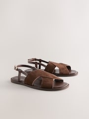Chocolate Brown Leather Standard/Wide Fit Forever Comfort® Stitched Slingback Sandals - Image 2 of 5