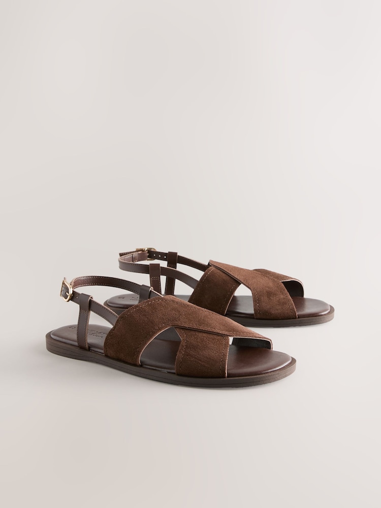 Chocolate Brown Leather Standard/Wide Fit Forever Comfort® Stitched Slingback Sandals - Image 2 of 5