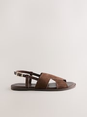 Chocolate Brown Leather Standard/Wide Fit Forever Comfort® Stitched Slingback Sandals - Image 3 of 5