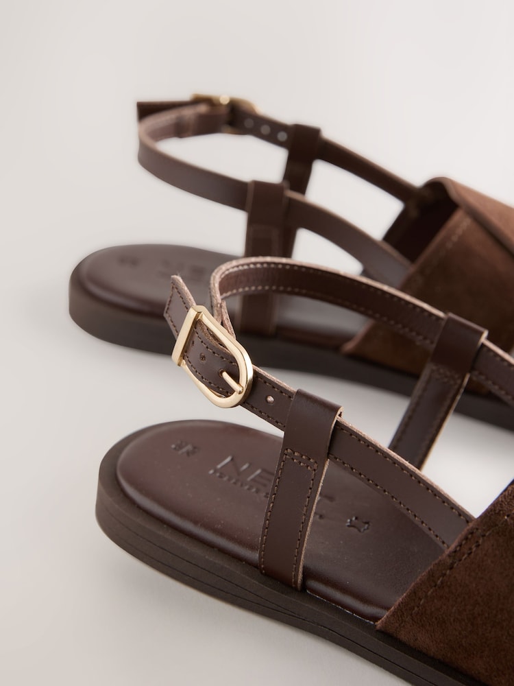 Chocolate Brown Leather Standard/Wide Fit Forever Comfort® Stitched Slingback Sandals - Image 5 of 5